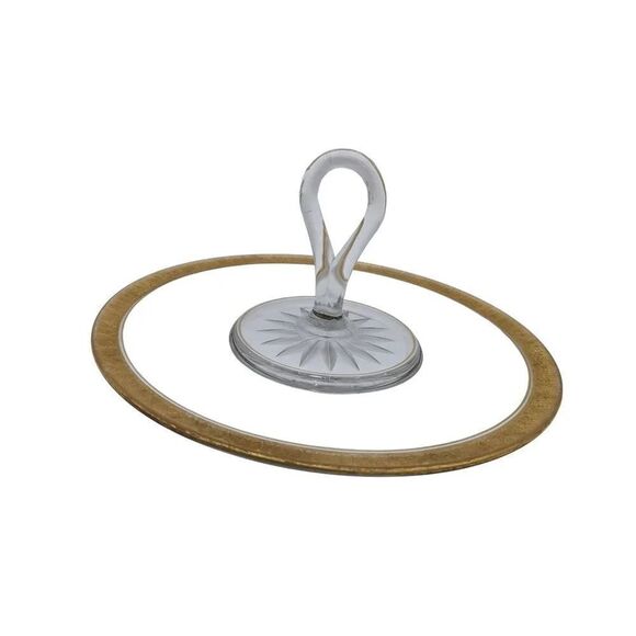 Vintage serving tray clear  glass gold trim handle   tidbit candy entertaining - Picture 3 of 10